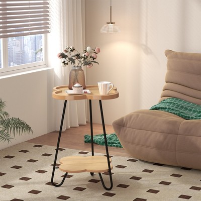 GlasFlength Accent Table Sets, Morden Wooden End Table, Elegant Simple Design for Modern Life，for Bedroom, Living Room, Beige, 18.9"*18.9"*24"