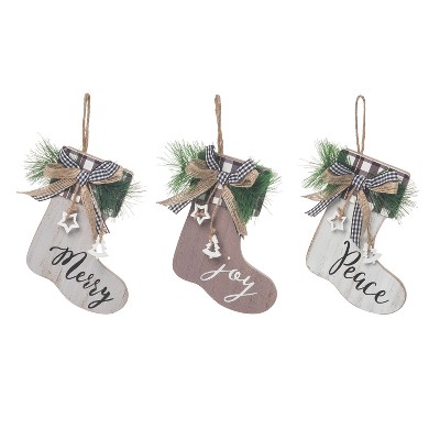 Transpac Rustic MDF Stocking Ornament Set of 3 Christmas Tree Decorations for Home Holiday Decor