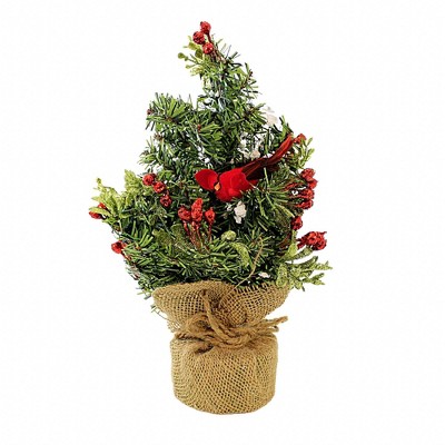 Ganz 12.0 Inch Light Up Cardinal Evergreen Tree Christmas , Red Bird Berries Snow (1PC)