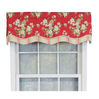 RLF Home Primrose Trimmed Glory 100% Cotton with Fully Lined 3" Rod Pocket Valnance for Windows 50" x 16" Red