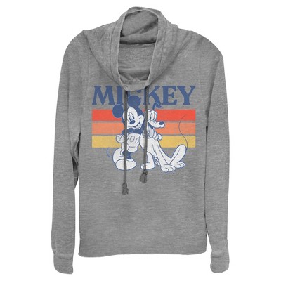 Juniors Womens Mickey & Friends Retro Pluto and Mickey Mouse Cowl Neck Sweatshirt