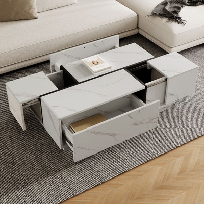 NicBex 47.2" Silding Top Coffee Table with 2 Drawers&2 Hidden Storage,Elegant Accent Center Table for Living Room,Rectangular Cocktail Table
