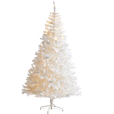 Nearly Natural 8-ft White Artificial Christmas Tree with 1500 Bendable Branches and 450 LED Lights