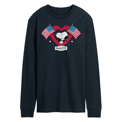 Men's - Peanuts - Snoopy Since 1776 Flag Heart Long Sleeve Graphic T-Shirt