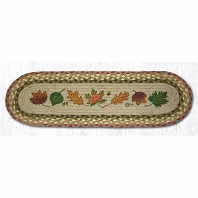 Earth Rugs Autumn Leaves Oval Stair Tread 27"x8.25", Braided Jute Rug with Fall Leaf Print for Rustic or Seasonal Home Decor