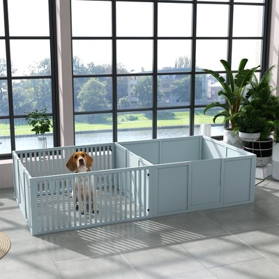 Akoasm Comfortable Dogs Whelping Box & Newborn Puppy Playpen With Removable Doors Indoors-Gray