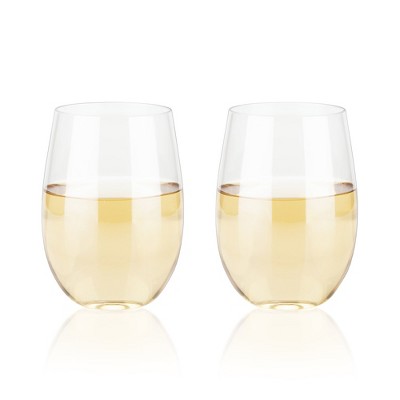 True Flexi Stemless Wine Glass, Clear Plastic Tumblers, Stemless Flexible Wine Glass, 15 Ounces, Drinkware, Clear, Set of 2