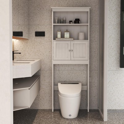 KTMBDW Over The Toilet Storage Cabinet, Bathroom Shelf Over Toilet, Bathroom Storage Cabinet Organizer, White