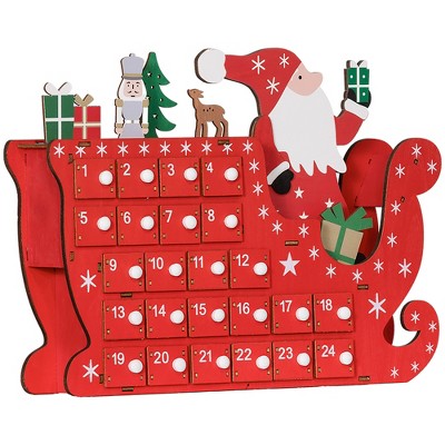 HOMCOM Christmas Advent Calendar with 24 Countdown Drawers, Reusable Wooden Holiday Decor, Xmas Gift for Kids Adults, Red