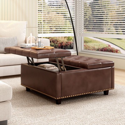 Sapphtopaz Square Ottoman with Storage Large Storage Ottoman with 2 Doors Foot Stool with Button Tufted Coffee Table for Living Room, Bedroom