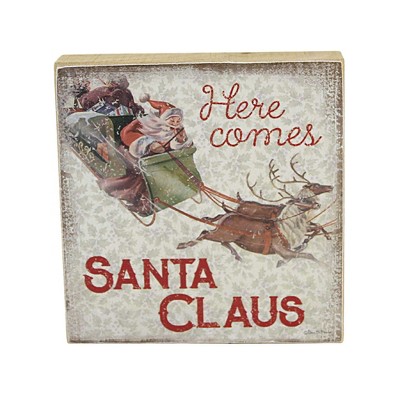 Christmas 4.0 Inch Santa Claus Block Sign , Sleigh Reindeer (1PC)