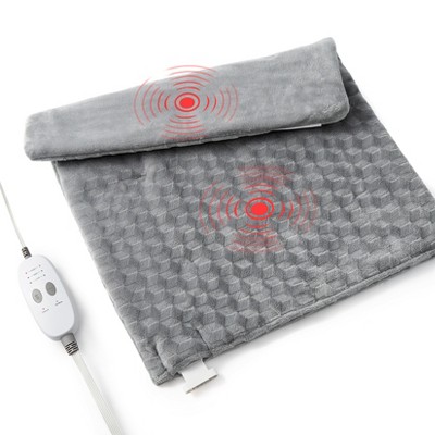 Weighted Heating Pad with 2 Massagers, 6lb Electric Heating Pad for Back, Neck & Shoulders, 3 Heat Levels, 9 Vibration Modes, 20"x24" Grey