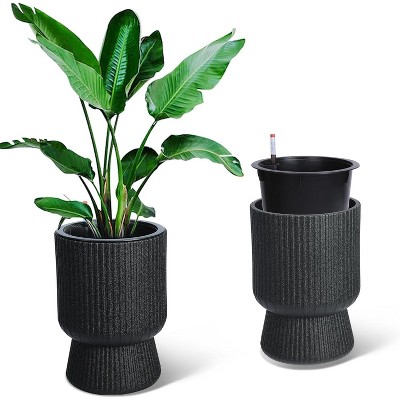14.2" Tall Planters Set of 2, Plant Pots, Self Watering Pots for Indoor Plants, Flower Pots with Built-in Drainage and a Water Level Monitor
