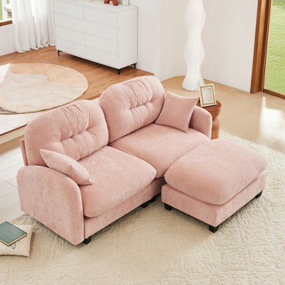 74" Chenille Upholstery L-Shaped Modular Sectional Sofa with Ottoman, Tufted Backrest, Ergonomic Cushions