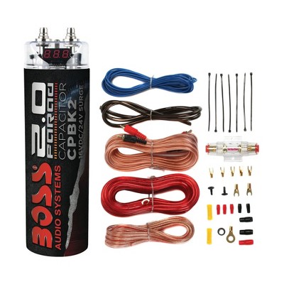 Boss Audio CPBK2 2 Farad 20-Volt LED Digital Voltage Car Audio Power Capacitor & Soundstorm AKS8 8 Gauge Car Amplifier Amp Complete Wiring Kit
