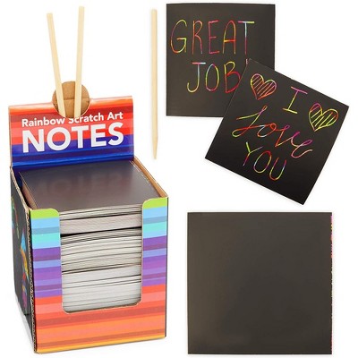 Bright Creations 300 Sheets Rainbow Scratch Off Notes with 2 Wood Styluses Sticks, Arts and Crafts (3.5 in)