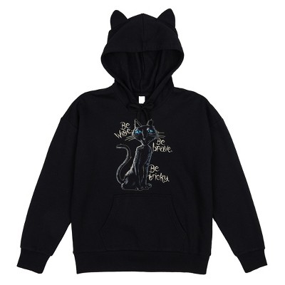 Coraline Black Cat Be Wise Be Brave Be Tricky Women's Black Long Sleeve Cosplay Hoodie