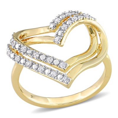 EVERLY JEWELRY | Yellow Plated Sterling Silver 1/5 ct TDW Diamond Open Heart Ring
