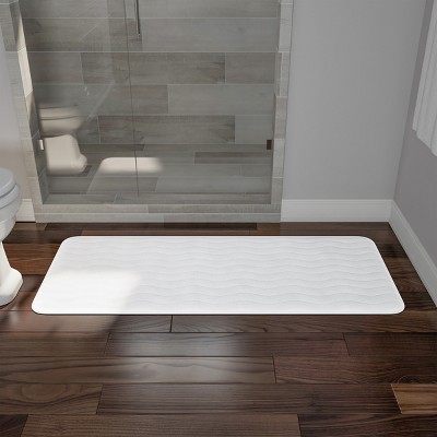 Microfiber Memory Foam Bathmat - Oversized Padded Nonslip Accent Rug for Bathroom, Kitchen, Laundry Room, Wave Pattern by Hastings Home (White)