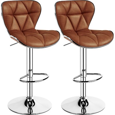 Yaheetech 2pcs Height Adjustable PU Leather Upholstered Swivel Bar Stool Chairs