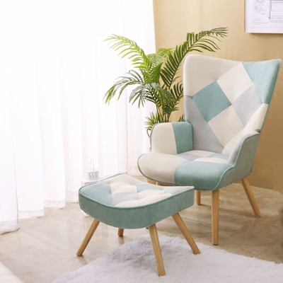 NicBex Modern Rocking Chair and Ottoman Sets, Patchwork Accent Chair with Wood Legs, Living Room Chair for Bedroom