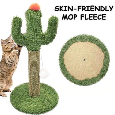 Cactus Shaped Cat Climbing Tree 2 in 1 - solid Wooden base Natural Sisal scratching Post with Suspended Ball Toys Indoor Cat  Climbing