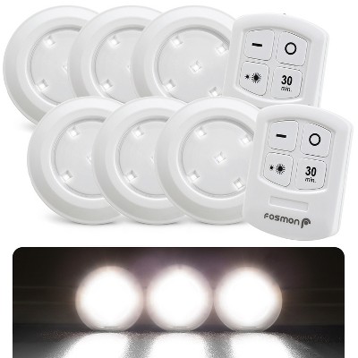 Fosmon 6x Wireless LED Puck Lights Battery Powered with Remote Control, Battery Operated Push/Tap Light, Small Puck Light for Kitchen Cabinet Lighting