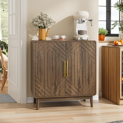 MOEPISY Sideboard Buffet Cabinet With Storage, Carved 2 Door Sideboard, Multifunctional Accent Cabinet With Adjustable Layer Board, Walnut
