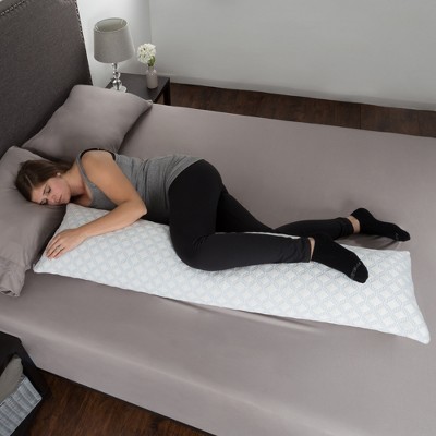 Memory Foam Body Pillow - Stay Cool Cover Provides Cooling Relief for Side, Stomach, Back Sleepers, and Pregnant Women by Lavish Home (White)
