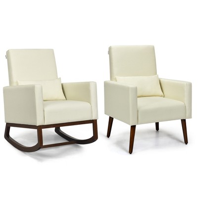 Costway Set of 2 Dual-use Upholstered Rocking Chair w/Pillow Light Grey\Beige