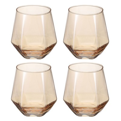 Unique Bargains Stemless Geometric Design Diamond Whiskey Glasses 4 Pcs