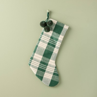 20" Plaid Woven Stocking Cream and Green - Hearth & Hand™ with Magnolia
