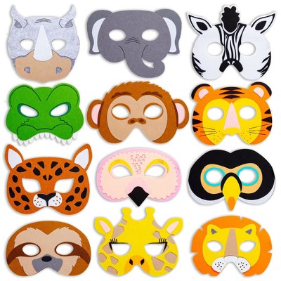 Blue Panda 12 Pack Felt Animal Masks for Kids, Jungle Safari Party Favors for Birthday (7x7.2 in)