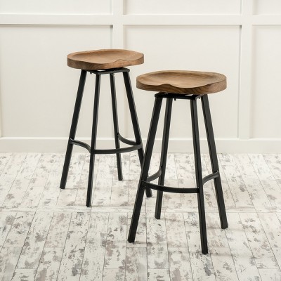 GDFStudio Malia Pinewood and Iron 31.5 Inch Backless Swivel Barstools (Set of 2)