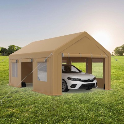 TROPOW Heavy Duty Portable Garage - 13x20ft All-Season Carport with 4 Roll-Up Doors & Windows for Car, Truck, Boat Storage