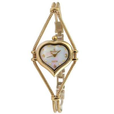 Peugeot Womens Gold-Tone Heart Shape Wire Watch with Mother of Pearl dial