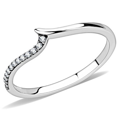 Slickblue CZ Stainless Steel Stackable Ring for Women - Clear Stones, Polished Finish, Simple and Modern, Size 5-10