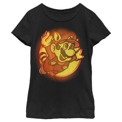 Girl's Nintendo Super Mario Bros. 3 Raccoon Mario Jack-O'-Lantern T-Shirt