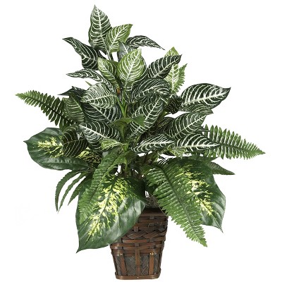 Nearly Natural Mixed Greens Zebra with Wicker Artificial Plant
