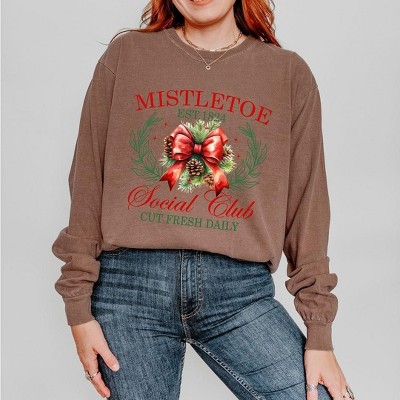 Simply Sage Market Women's Coquette Mistletoe Social Club Long Sleeve Garment Dyed Tee