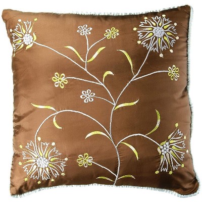 Bacati - Botanika Brown Blue Embroidered Decorative Throw Pillow
