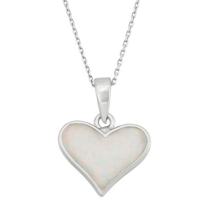 Opalata Sterling Silver White Inlay Opal Heart 18" Pendant Necklace - Silver