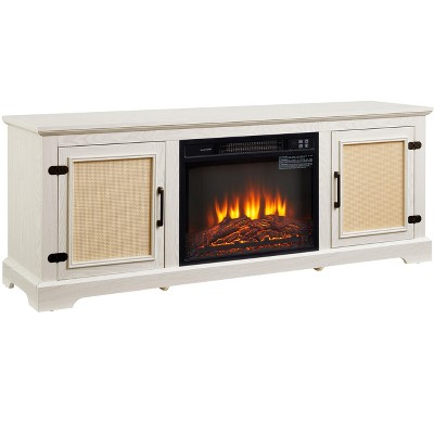 NicBex Rattan Doors Fireplace TV Stand for TVs Up to 70 Inch Large Enterainment Center  TV Stand with 23 Inch Fireplace Insert