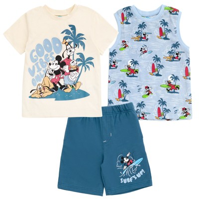 Disney T-Shirt Tank Top French Terry Shorts 3 Piece Outfit Set Little Kid to Big Kid