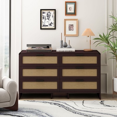 NicBex Rattan Dresser Farmhouse Storage Cabinet Closet Organizers and Storage Dresser for Bedroom, Closet, Living Room