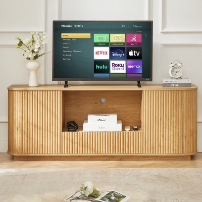 Ridstar 64 in. W Wooden Rounded Corner Storage Cabinet For Entryway, Living Room & Bedroom-Natural