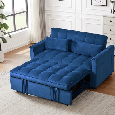NicBex 3-in-1  Convertible Sofa Bed with Adjustable Backrest,Velvet Loveseat Futon Sofa with Pillows & Pockets for Bedroom,Living Room