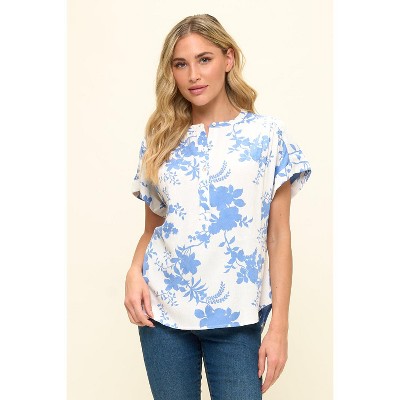 WEST K Women's Kayla Jacquard Floral Henley Neck Blouse