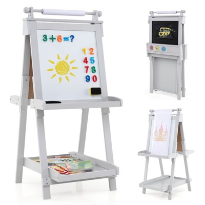 Costway Foldable Easel for Kids 3-in-1 Double-sided Art Easel with Chalkboard Blue/Gray/Green/Pink/White