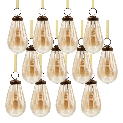 Gulches Set of 12 Glass Christmas Ornaments,Decorative Hanging Accents in Deep Red with Brass Accents for Holiday Trees and Festive Celebrations